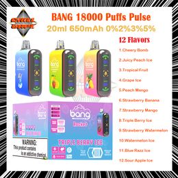 Original Bang 9k 18k Pulse Puff Disposable Vape Pen 0% 2% 3% 5% Strength 20ml Pre-filled Pod Vapour 650mAh Rechargeable Battery Mesh Coil Puffs 18k with Display In Stock