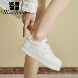 Casual Shoes RIZABINA Genuine Leather Womens Sneakers Fashion 2024 Autumn Lace-up Thick Sole Vulcanised Breathable Sport