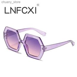 Sunglasses LNFCXI Purple Gradient Sunglasses Women Vintage Oversized Sun Glasses Men Brand Designer Trend Coloured Glasses Outdoor UV400 Y240416