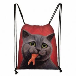 interesting Cat Printing Drawstring Bag Women Shop Bags Ladies Backpack Large Capacity Japanese Style Cat Canvas Bag Gift Y7MN#