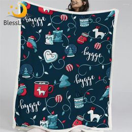 Blankets BlessLiving Merry Christmas Throw Blanket Xmas Trees Candles Sherpa Lights Toys Bedspread Blue Plaid Sofa Year Gift