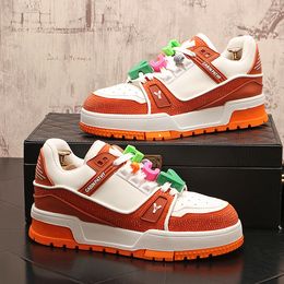 New Men White Orange Rhinestone Pattern All Match Brand Shoes Causal Flats Loafers Sports Walking Sneakers Zapatos Hombre