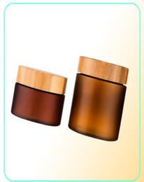 150g 250ml Empty Cream Container PET Frosted Amber Cosmetic Refillable Facial Hair Mask Plastic Jar With Bamboo Lid 20pcslot Stor3791663