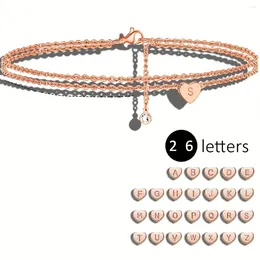 Link Bracelets 1 Love Letter Surname Bracelet Multi Layered Chain Set With Zircon Stainless Steel Plated Rose Gold Girl