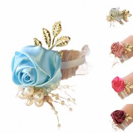 new Bridesmaid Faux Rose Bracelet Wedding Wrist Corsage Polyester Ribb Bow Bridal Gift Hand Fr Party Prom Supplies Z1Oh#