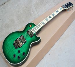 Factory Custom Green Electric Guitar With Clouds Maple VeneerGold HardwareFloyd RoseAbalone Fret InlayCan be customized1864443