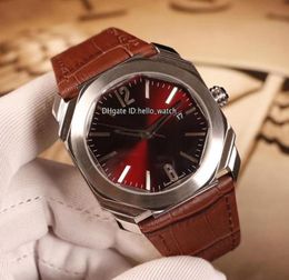 New Octo 41mm Steel Case Date 102250 BGOP41C11GLD Wine Red Dial 2315 Swiss Quartz Movement Mens Watch Brown Leather Watches Hello2711508