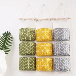 Storage Boxes 1pc Three Tier Cotton Linen Blend Hanging Bag Creative Geo Pattern Multi-layer Moistureproof Sundries Pocket Behind Door