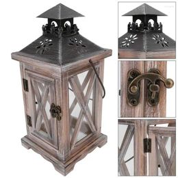 Candle Holders Retro European Wooden Iron Windproof Stand Glass Hanging Candlestick Lantern Holder Church Wedding Home Party Ornaments