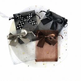 10pcs Jewellery Packaging Bag Mesh Organza Drawstring Bowknot Pearl Yarn Bags Wedding Candy Gifts Storage Bag Pouches 10*15cm l9eW#