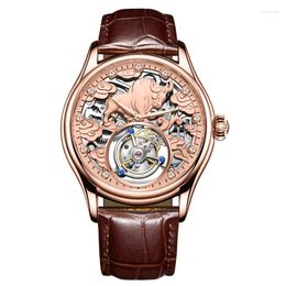 Wristwatches Retro High-end Business Men Watch Tourbillon Automatic Mechanical Hollow Embossed Cow Sapphire Mirror Male Clock
