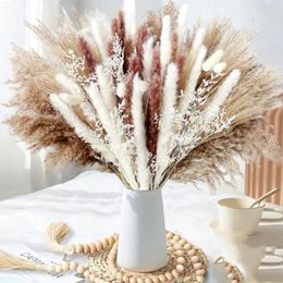 Decorative Flowers Fluffy Pampas Grass Bouquet Dried Flower Tail Boho Home Decor Phragmites Wedding Decoration Artificial Ornaments