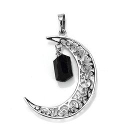 Whole 10 Pcs Unique Silver Plated Irregular Shape Natural Black Tourmaline Crescent Moon Stone Pendant Charm Jewelry9371123