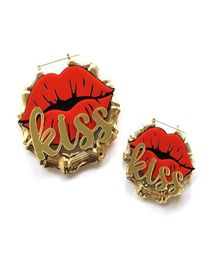 Dangle Chandelier Fashion Valentine39s Day Red Mouth Lips KISS Big Round Bamboo Knot Earrings Women Statement Acrylic Jewelry1518913