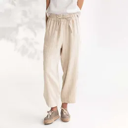 Women's Pants Tied Casual For Women Solid Color Cotton And Linen Drawstring Pocket Elastic Waist Sweats