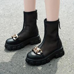 Sandals Mesh Women Cool Boots Platform Flats Shoes Chain Summer 2024 Designer Brand Walking Zipper Femme Zapatos