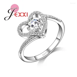 Cluster Rings Fashion Women Jewellery Elegant Wedding Accessories Shiny Zircon Rhinestone Clear Crystal Romantic Heart Shape Propose