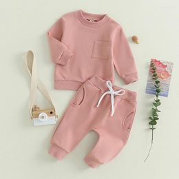 Clothing Sets Solid Casual Toddler Baby Girls Boys Clothes Set Winter Fall Long Sleeve Sweatshirt Tops Pants Loose 2PCS For Kids Outfits