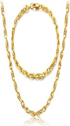 Mark 18K gold plating Egg shaped Necklace Fashion man woman 4MM Gold bracelet necklace wedding Jewellery Set2080246