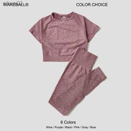 Women's Tracksuits WAREBALL Seamless Yoga Set Women Workout Gym Clothes Fitness Short Sleeve Crop Top Shirt High Waist Leggings Pants Sports SuitsL2403