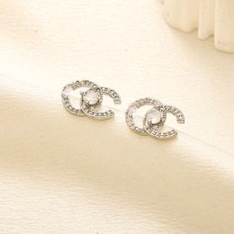 Luxury Brand Designer Earrings Letters Stud Geometric Women Crystal Rhinestone Pearl Earring Wedding Party Jewellery Accessories