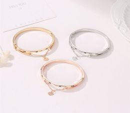 Rose Gold Stainless Steel Bracelets Bangles Female Heart Forever Love Brand Charm Bracelet for Women Famous Jewelry3195328