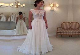 Selling Custom Made A Line Wedding Dresses Vestido de Noiva Casamento Chiffon Lace See Through Backless Bridal Gown Robe De Ma9377351