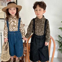 Rompers 2024 Spring Summer New Children Sleeveless Jeans Girls Loose Pants Boys Denim Suspender Trouser Kids Jumpsuit Baby Clothes L410