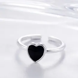 Wedding Rings Simple Black Love Heart Ring For Women Girls Open Adjustable Size Trendy Fashion Finger Jewelry Party Gifts