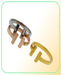 316L Stainless Steel fashion double T ring Jewellery for woman man lover rings 18K Goldcolor and rose Jewellery Bijoux no have any lo6034911