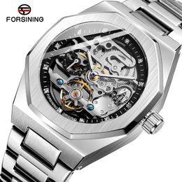 Wristwatches FORSINING Automatic Mechanical Men Wristwatch Military Army Sport Male Clock Top Steel Skeleton Hollow Watch 8202