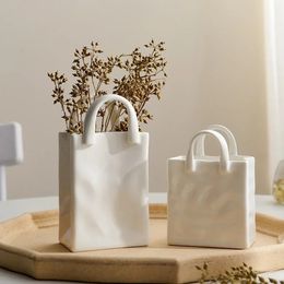 Modern Decorative Vase Handbag Ceramic Decoration Home Flowers for Decor Table Accessories Room decor Gift 240411