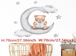 Cartoon Rabbit Moon Stars Wall Stickers For Kids Room Decoration Baby Nursery Bedroom Livingroom Wall Decals Animals House Decor 23565123