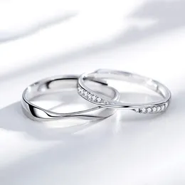 Cluster Rings Couple Ring Fashion Simple Stainless Steel Zircon Silver Plated Opening Adjustable Love Commitment Jewellery