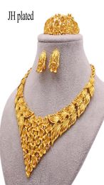 Earrings Necklace Jewellery Sets Dubai 24k Gold Colour African Wedding Bridal Gifts For Women Bracelet Ring Set Jewellery Collares9494612