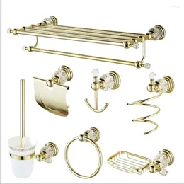 Bath Accessory Set Gold Crystal Bathroom Accessories Brass Polish Finish Wall Mounted Products 84890
