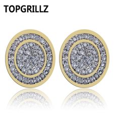 TOPGRILLZ Gold Silver Colour Iced Out Cubic Zircon Round Stud Earring With Screw Back Buckle Men Women Hip Hop Jewellery Gifts 2106181090806