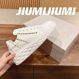 Casual Shoes Est Spring Handmade Genuine Leather Thick Sole Lace-Up Sneakers Crystal Decora White Colour Sapato Feminino