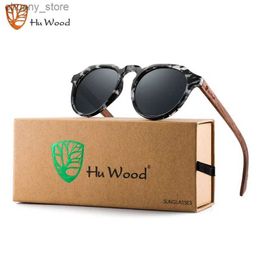 Sunglasses HU Wooden Sunglasses for Men Polarized Luxury Brand Retro Glasses for Women UV400 Protection Fashion Gafas De Sol GR8048 Y240416