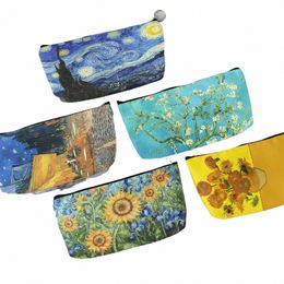 vintage Oil Painting Canvas Cosmetic Bag Van Gogh Art Sunfr Star Mo Night Makeup Pouch Bag Travel Girl Lipstick Handbag z4aK#