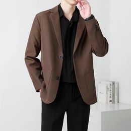 Spring Brown Black Blazer Men Slim Fit Fashion Social Mens Dress Jacket Business Formal Office Suit S3XL 240407