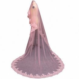 real Images One Layer Lace Edge Cover Face Pink Tulle Wedding Veil WITHOUT Comb Lg Bridal Veil Wedding Accories c0Is#