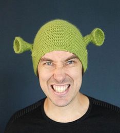 Unisex Balaclava Monster Shrek Hat Wool Winter Knitted Hats Green Party Funny Beanie Skullies Cap for Women Men Pure Handmade3166474