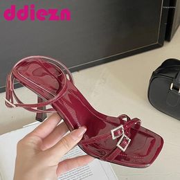 Dress Shoes Luxury Ladies High Heels For Female Wine Red Sandals In Pumps Women 2024 Footwear Buckle Strap Fashion