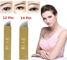 100 pcs 12 Pin 14 Pin Permanent Makeup Eyebrow Tatoo Blade Microblading Needles For 3D Embroidery Manual Tattoo Pen4368662