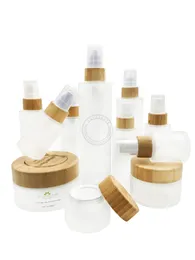 Storage Bottles 30ML 60ML 80ML 100ML Frosted Glass Lotion Pump Friendly Bamboo Lid Eye Cream Sample Pot Travel Empty Cosmetic Container