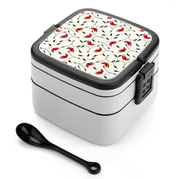 Dinnerware Delicate Red Flower Pattern Bento Box School Kids Lunch Rectangular Leakproof Container Flowers Floral