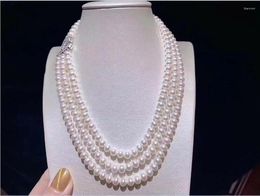 Chains Triple Strands 7-8mm Genuine South Sea White Pearl Necklace 18"19"20" 925s