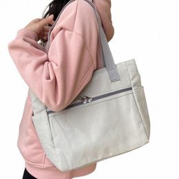 preppy Style Shoulder Bag Unisex Large Capacity HandBag Casual Versatile Solid Canvas Bag Student Commuting Zipper Square Bag n3VE#