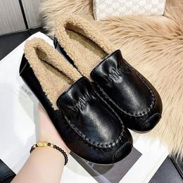Casual Shoes Winter Plush Flat Women's Flats Leather Loafers Ladies Ankle Boots Warm Non-slip Girls Soft Moccasin Footwear
